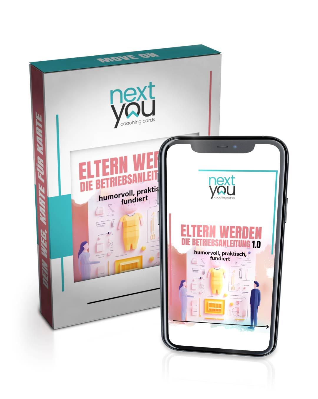 NextYou Bundle-Set: „Eltern werden – Die Betriebsanleitung 1.0“ als physisches Kartenset + digitaler PDF-Download. Die ideale Kombination für maximale Flexibilität – zu Hause mit den echten Karten arbeiten oder unterwegs am Smartphone lesen. Humorvoll, praktisch und fundiert – das perfekte Geschenk für werdende Eltern.