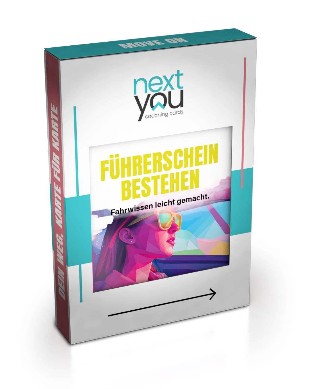 NextYou Kartenset „Führerschein bestehen – Dein smarter Prüfungscoach“ in moderner Verpackung. Perfekt zur Vorbereitung auf die Theorieprüfung – mit verständlichen Erklärungen, visuellen Beispielen und praktischen Tipps. Der ideale Begleiter für Fahrschüler:innen, die stressfrei und sicher durch die Prüfung wollen.