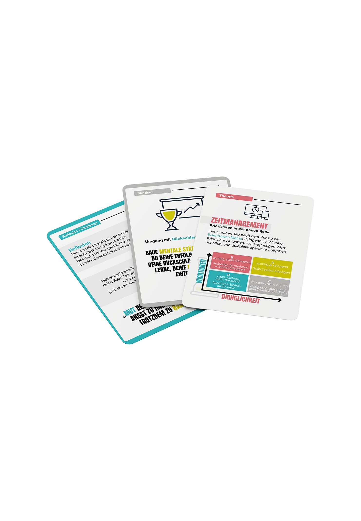 Vorstellungskarten aus dem NextYou Set „Teamleader – vom Teammitglied zur Führungskraft“ bieten einen Überblick über Inhalte, Struktur und Ziele des Sets. Ideal für angehende Führungskräfte, die Klarheit, Selbstreflexion und praxisnahe Tools für ihren Einstieg ins Leadership suchen – verständlich, motivierend und auf Augenhöhe gestaltet.