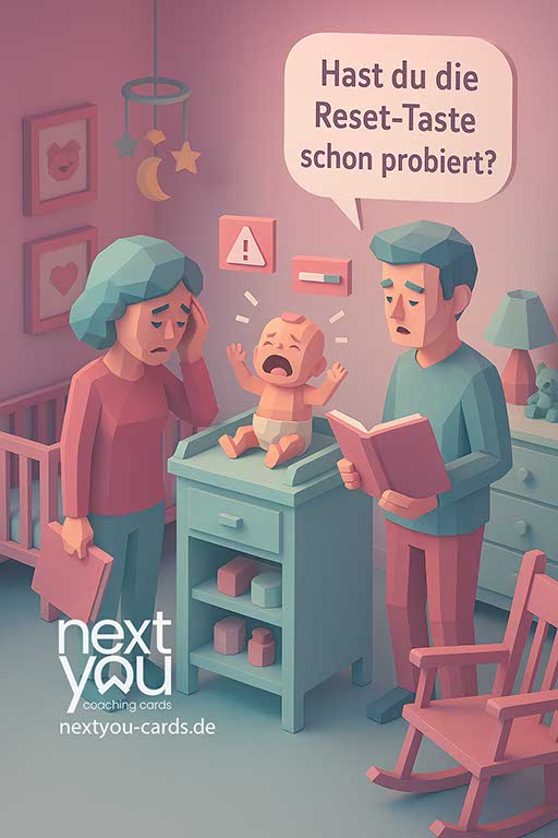 Witzige Darstellung von schlaflosen Nächten und Alltag mit Neugeborenem