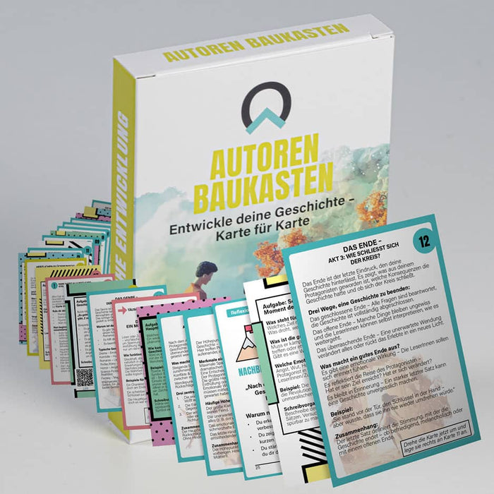 Kreatives Autoren Kartenset von nextyou zur Unterstützung beim Schreiben von Büchern, Kurzgeschichten und Romanen – Storytelling Karten mit Schreibideen, Plot-Struktur und Charakterentwicklung für Autoren