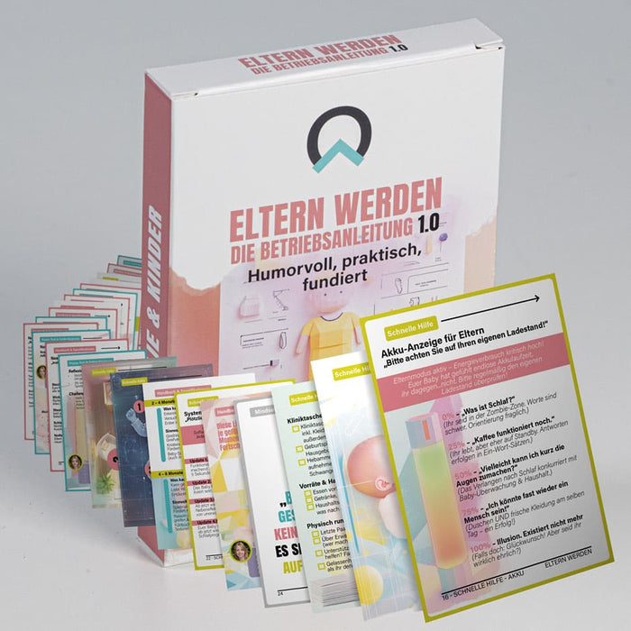 Eltern werden – Die Betriebsanleitung Kartenset von nextyou mit aufgefächerten Karten für werdende Eltern – Unterstützung bei Schwangerschaft, Babyvorbereitung, Familienalltag, mentaler Belastung und den ersten Monaten mit Neugeborenem