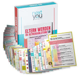 Eltern werden – Die Betriebsanleitung Kartenset mit 26 Karten für junge Eltern, voller Tipps und Humor für die Babyzeit.