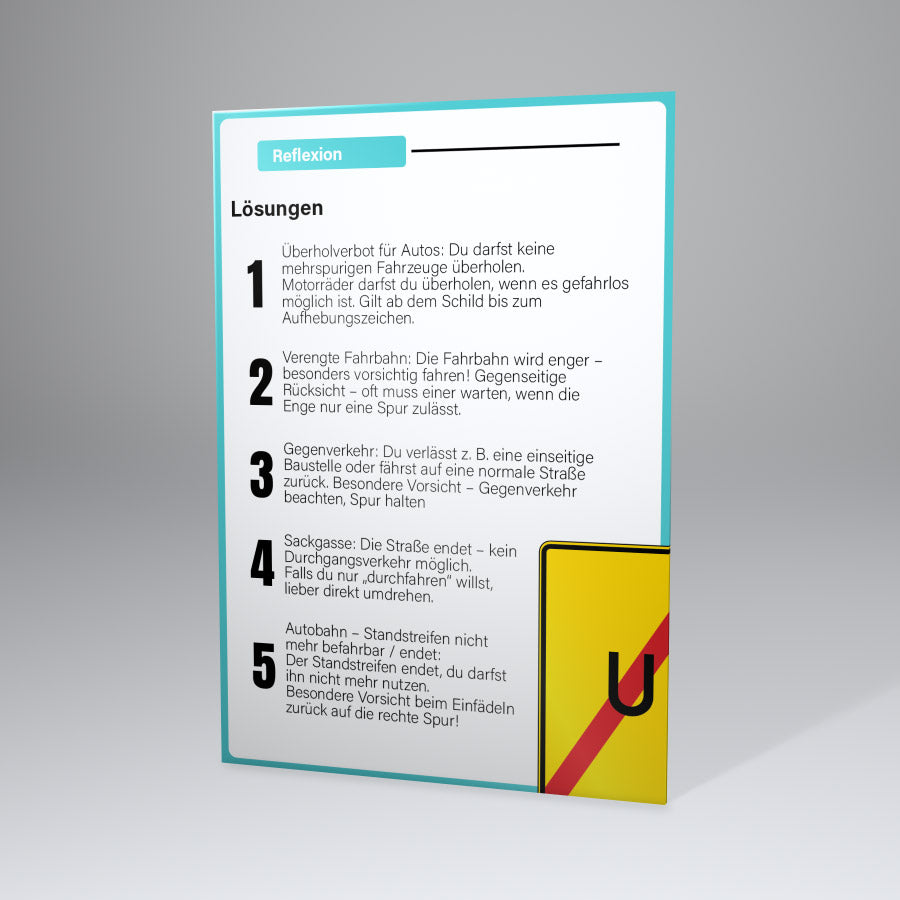 Führerschein bestehen Reflexionskarten von nextyou zur besseren Vorbereitung auf die Theorieprüfung – Lernimpulse für Fahrschüler zur Selbstkontrolle, Verständnis von Verkehrsregeln und Prüfungssicherheit im Straßenverkehr