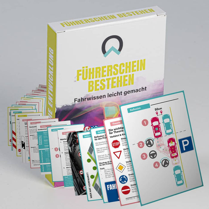 Führerschein bestehen Kartenset von nextyou mit aufgefächerten Lernkarten zur Führerscheinprüfung – Lernhilfe für Fahrschule, Theorieprüfung, Verkehrsregeln, Straßenschilder und sicheres Verhalten im Straßenverkehr
