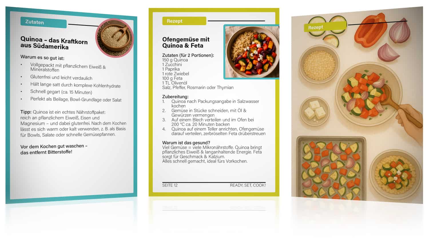 Rezeptkarte aus dem Ready Set Cook Set mit schnellem gesundem Gericht für den Alltag