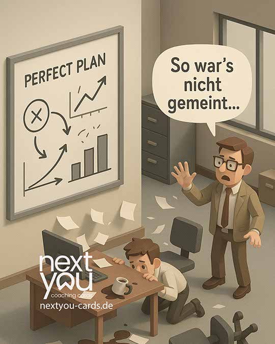 Humorvolle Szene aus dem Arbeitsalltag mit Stress, Deadlines und Teamarbeit