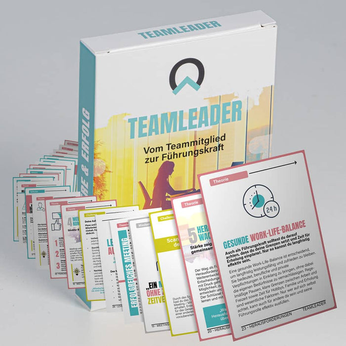Teamleader Kartenset von nextyou mit aufgefächerten Führungskräfte- und Kommunikationskarten zur Entwicklung von Leadership, Teamführung, Mitarbeiterkommunikation und moderner Führungskompetenz im Berufsalltag