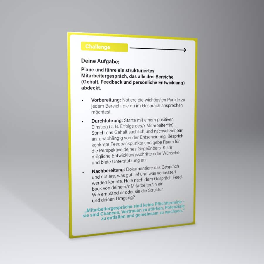 Teamleader Coaching Kartenset Challenge-Karte mit praxisnaher Führungsaufgabe – Leadership Training für Teamleiter:innen zur Entwicklung von Führungskompetenz, Entscheidungsfähigkeit und Mitarbeiterführung im Alltag
