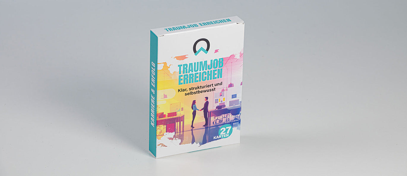 Traumjob erreichen Produktbanner – Karriere Coaching Kartenset für berufliche Neuorientierung, Bewerbung, Zielsetzung und persönliche Entwicklung im Job
