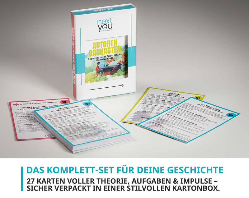 NextYou Kartenset „Autoren Baukasten“ – Karten zum Entwickeln von Geschichten und Buchideen
