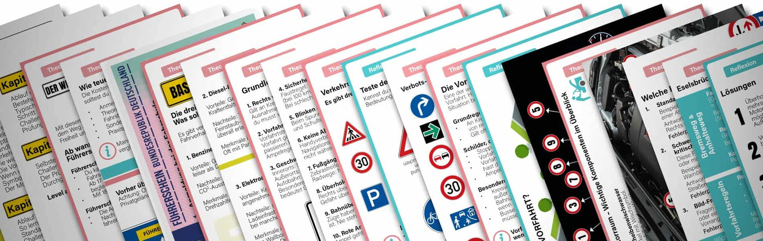 Vorbereitung auf die Führerschein Theorieprüfung mit Lernmaterial und Fragen