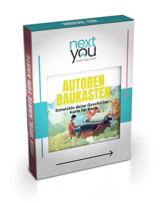 NextYou Kartenset „Autoren Baukasten – Entwickle deine Geschichte Karte für Karte“ in stilvoller Verpackung. Das kreative Set begleitet dich Schritt für Schritt beim Entwickeln deiner eigenen Geschichte – von der ersten Idee bis zum fertigen Plot. Ideal für Autor:innen, Drehbuchschreibende und alle, die schreiben wollen, aber nicht wissen, wo sie anfangen sollen.
