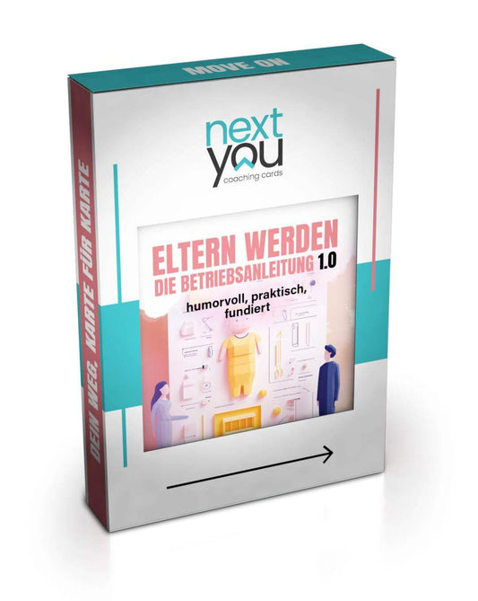 NextYou Kartenset „Eltern werden – Die Betriebsanleitung 1.0“ mit der Subline „humorvoll, praktisch, fundiert“ in hochwertiger Verpackung. Das Set bietet werdenden Eltern eine originelle Mischung aus Wissen, Reflexion und Humor rund um Schwangerschaft, Geburt und Babyalltag. Perfekt als Geschenk zur Geburt oder zur eigenen Vorbereitung – liebevoll gestaltet und mit echtem Mehrwert.