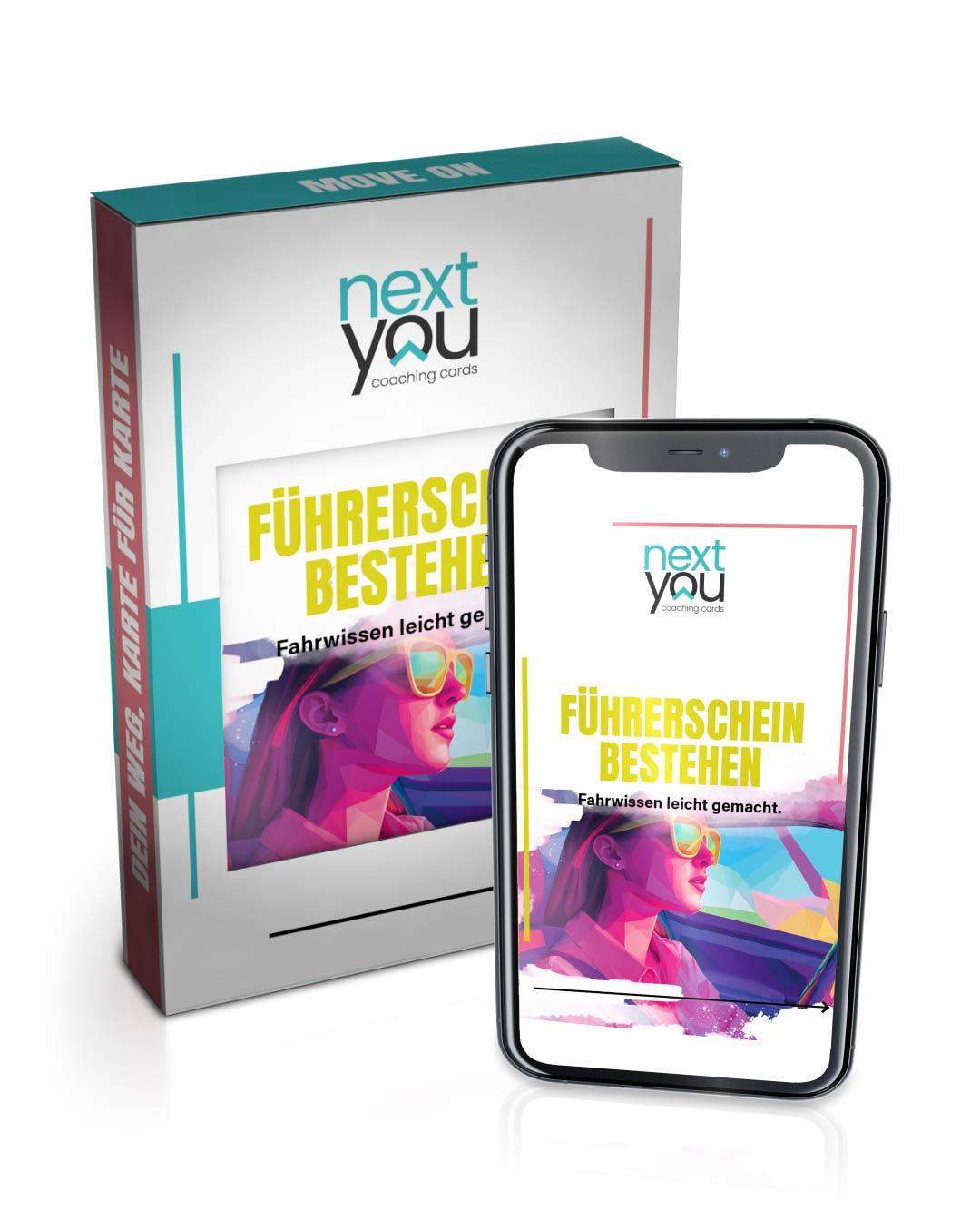 NextYou Bundle-Angebot: Das Kartenset „Führerschein bestehen – Dein smarter Prüfungscoach“ als physische Box + digitaler PDF-Download. Flexibel lernen – unterwegs am Smartphone oder klassisch mit Karten in der Hand. Ideal für alle, die maximale Freiheit bei der Prüfungsvorbereitung wollen.