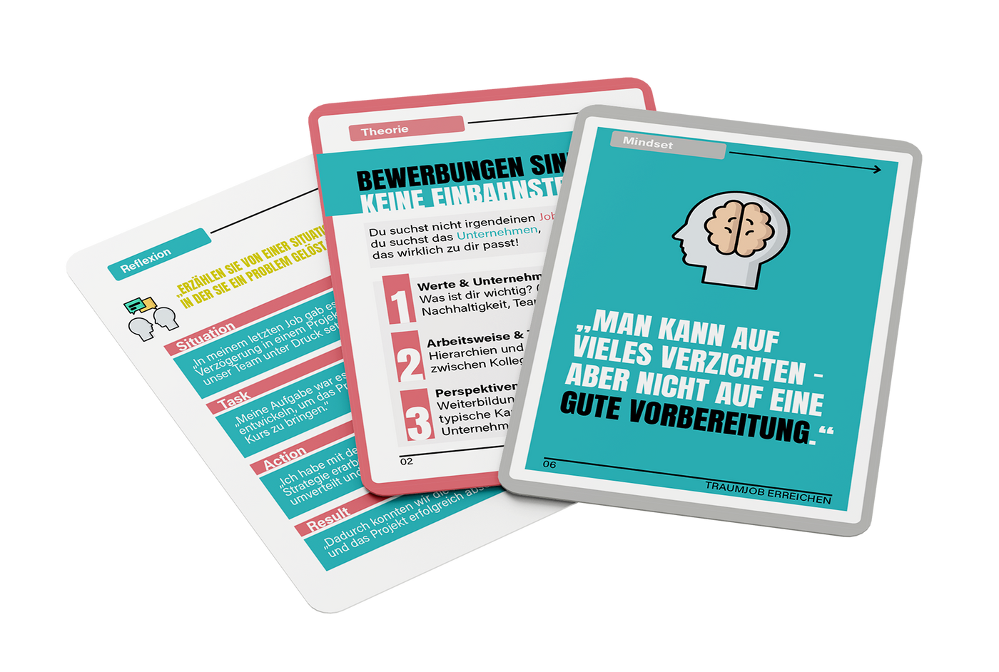 Die Vorstellungskarten aus dem NextYou Set „Traumjob erreichen – klar, strukturiert und selbstbewusst“ zeigen die Grundlagen des Sets auf einen Blick: Themenübersicht, Ziele und Methoden für eine gezielte berufliche Weiterentwicklung. Ideal für alle, die ihren nächsten Karriereschritt bewusst planen und motiviert angehen wollen.