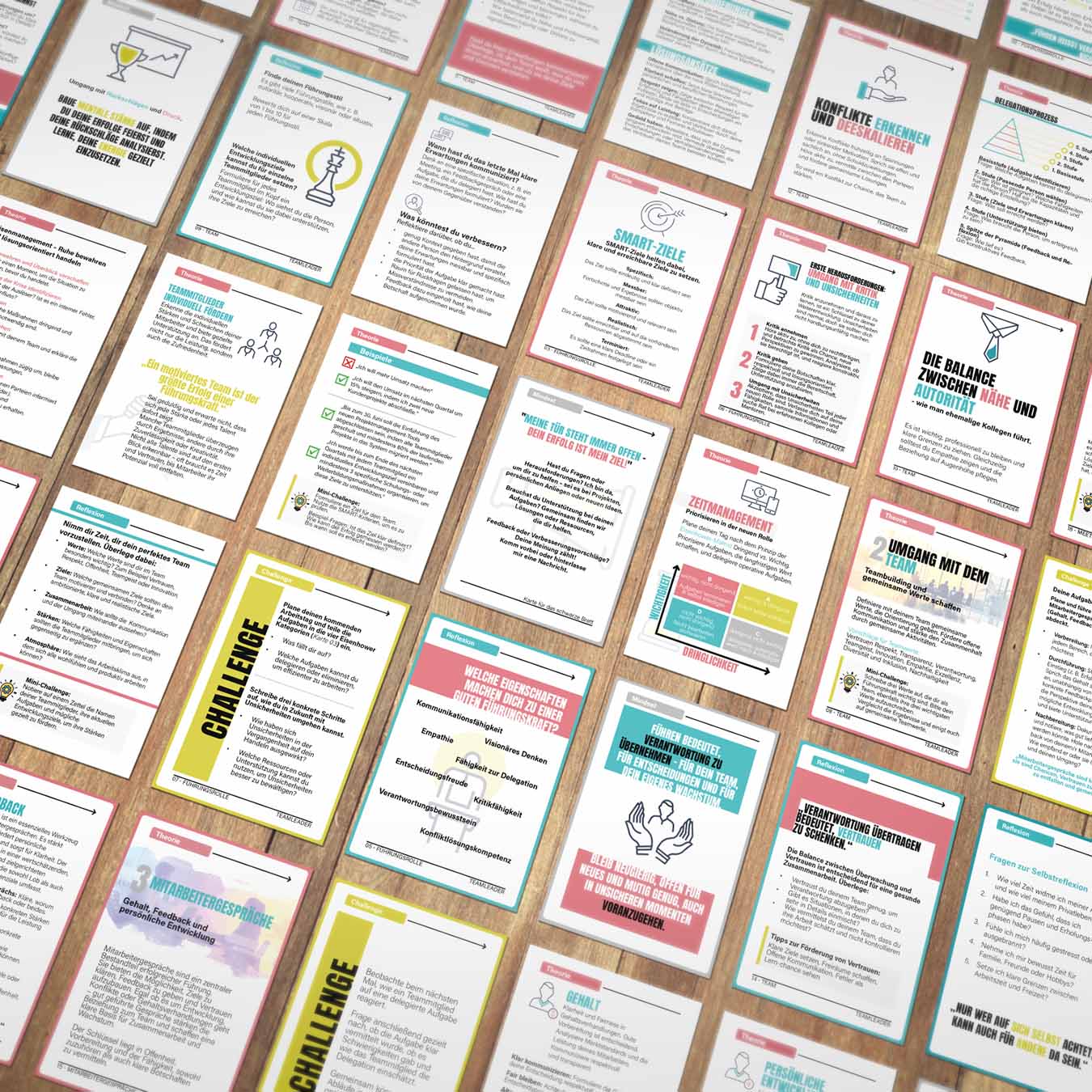 NextYou Teamleader Kartenübersicht – Coaching Cards zur Entwicklung von Führungskompetenz, Kommunikation, Motivation und Selbstmanagement für Teamleiter:innen.