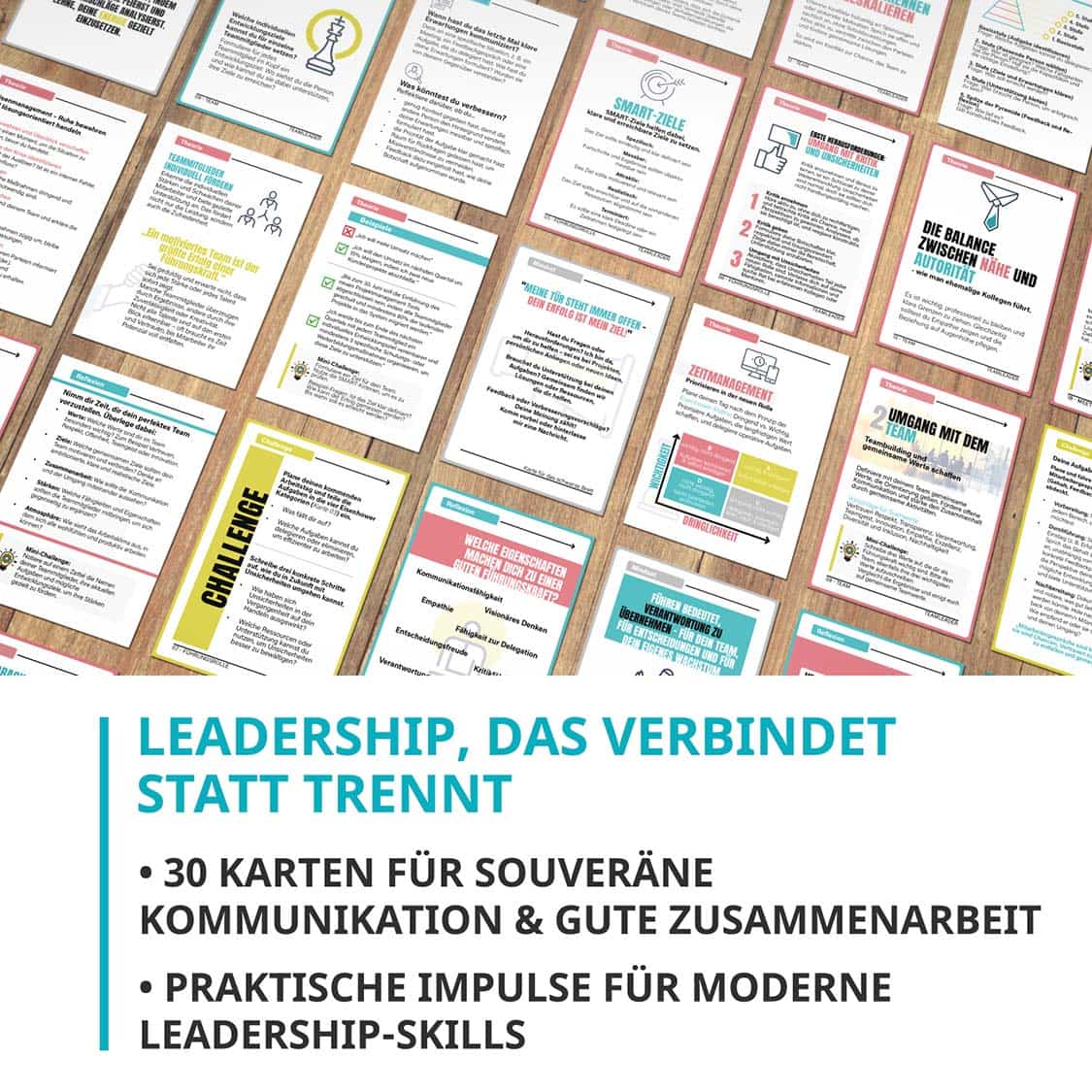 NextYou Teamleader Kartenübersicht – Coaching Cards zur Entwicklung von Führungskompetenz, Kommunikation, Motivation und Selbstmanagement für Teamleiter:innen.