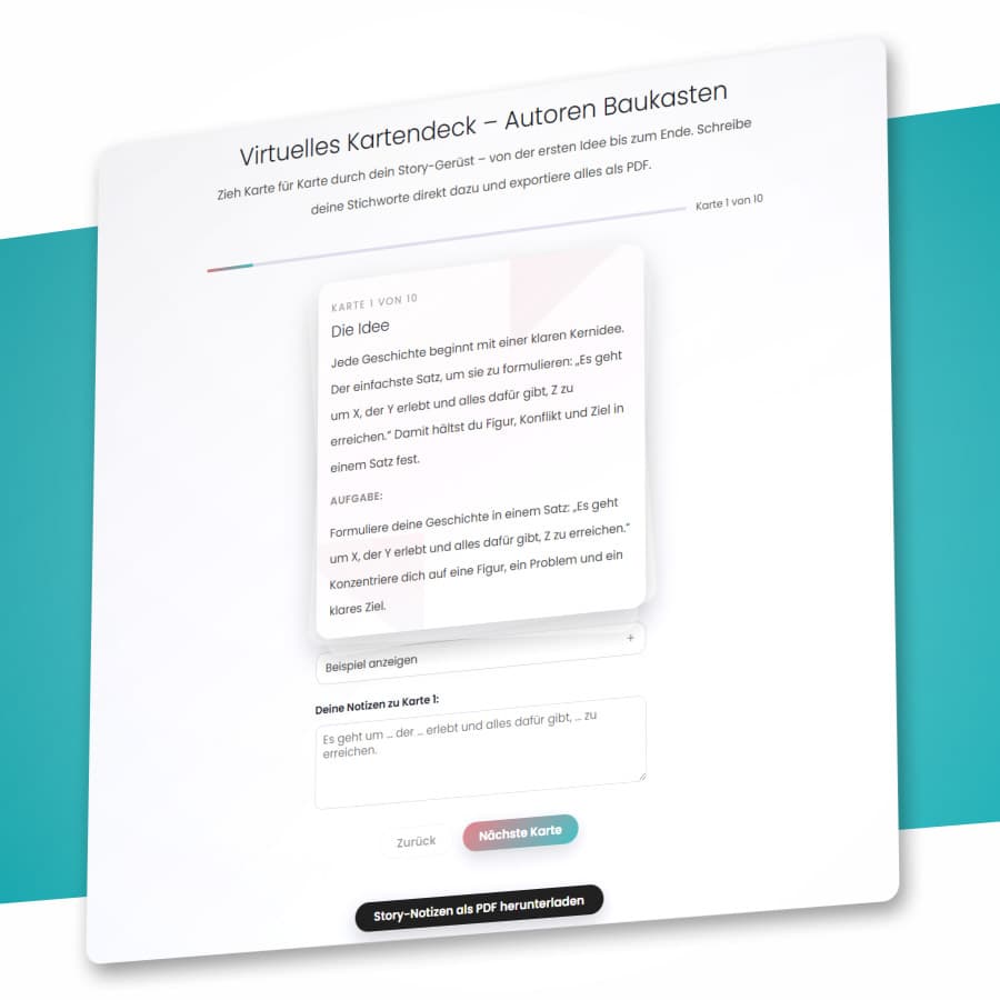 nextyou Autoren Baukasten Tool zur Entwicklung von Story Ideen und kreativen Schreibprozessen